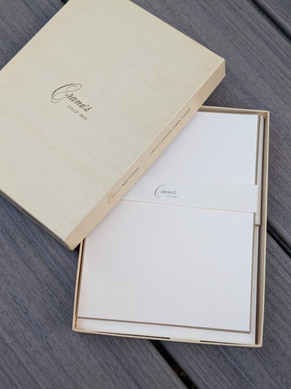 Crane’s Kid Finish Cotton Fiber Note Paper & Envelopes Partial Set
